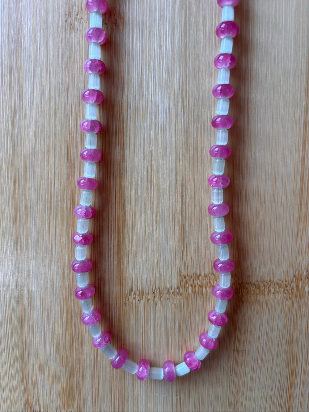 Pink and White Glass Bead Necklace
